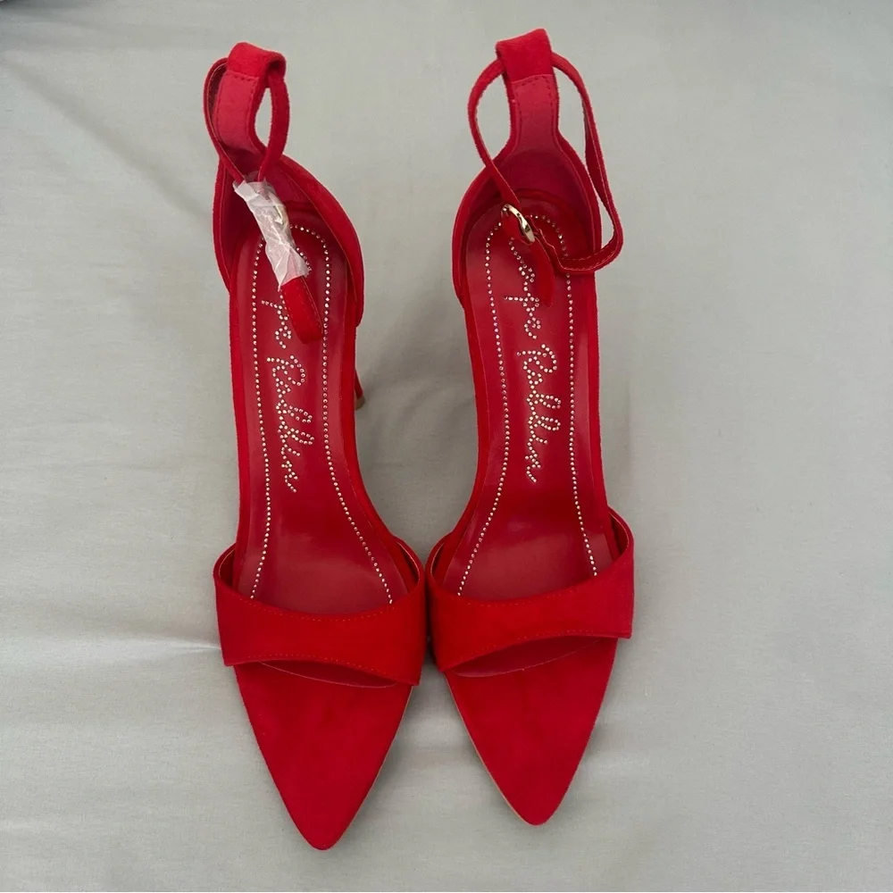 Cape Robbin Red Ankle-Strap Suede Heel Sandals